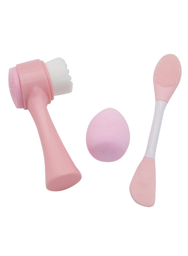 مجموعة من 3 قطع، فرشاة تنظيف الوجه 2 في 1، فرشاة قناع سيليكون برأس مزدوج، بيضة تجميل، تنظيف الوجه، تنظيف الرؤوس السوداء، فرشاة غسل الوجه اليدوية، تدليك العناية بالبشرة - Image 5